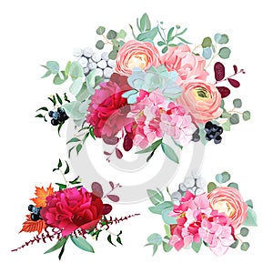 Seasonal mixed bouquets vector design set