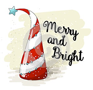 Seasonal motive, abstract christmas tree with text Merry and Bright, vector illustration