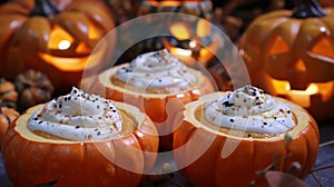 Seasonal Pumpkin Spice Desserts Amidst Halloween Decorations