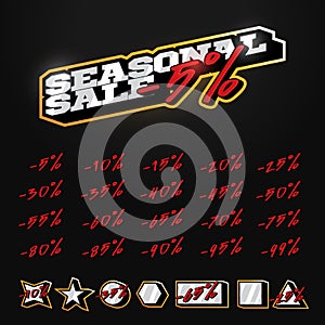 Seasonal Sale tag builder kit typography in sport retor style. Shop or online shopping. Sticker, badge coupon store Vector