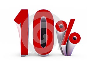 Seasonal sales background. Lettering of 10 percent on white. 3D