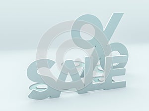 Seasonal sales background. Percentage sign and lettering of sale. 3D