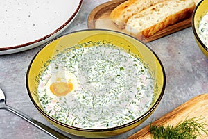 Seasonal summer soup okroshka photo