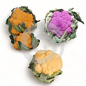 seasonal vegetables: yellow cauliflower and green broccoli for regrowth