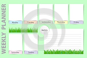 Seasonal weekly planner with spring fresh grass design