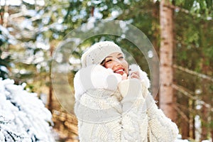 Seasonal winter portrait of middle age woman