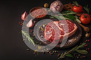 Seasoned perfection Fresh raw striploin steak with salt and herbs