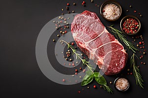 Seasoned perfection Fresh raw striploin steak with salt and herbs