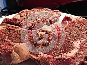 Seasoned raw steak