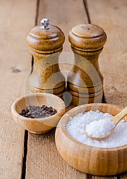 Seasoning saltcellar pepper shaker and a bowl of sea.