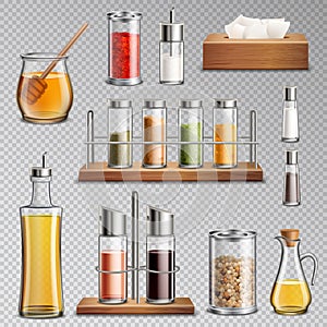 Seasoning Spices Realistic Set Transparent