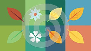 Seasons Changing Four quadrants showing seasonal changes disrupting typical patterns with spring flowers blooming too photo