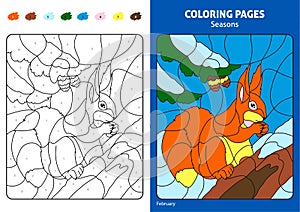 Seasons coloring page for kids.