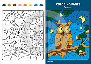 Seasons coloring page for kids.