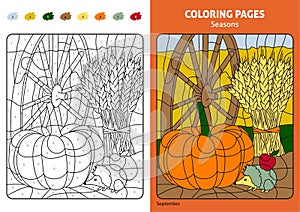 Seasons coloring page for kids, september month