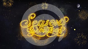 Seasons Greetings Text Wishes Reveal From Firework Particles Greeting card.