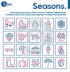 Seasons items color linear icons set