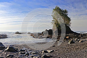 Seastack and Breaking Waves at Botany Bay, Juan de Fuca Marine Provincial Park, Vancouver Island, British Columbia, Canada