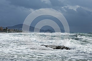 Seastorm in mediterranean town