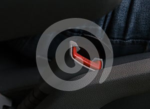 Seat belt buckle. Security system in the car. Plug for deceiving machine automation. photo