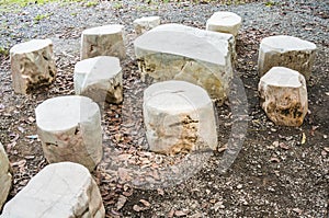 Seat group natural stone consists of table and stools.