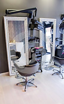 Seat inside of modern hair and beauty salon