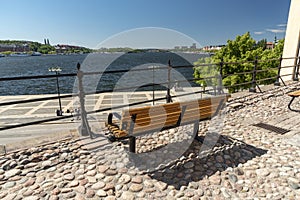 Seat and view on Riddarholmen island Stockholm