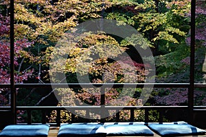 Seat of the windowsill in Japanese zen garden