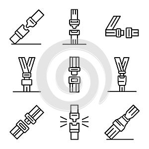 Seatbelt icons set, outline style