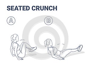 Seated Crunch Woman Abs Home Workout Exercise Guidance Illustration Concept