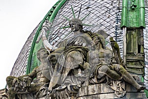 Seated Statue of Liberty on the roof. The Ethnography Museum in Lviv city.