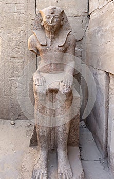 Seated Statue of Pharaoh Thutmose III near the Festival Hall of Thutmose III at The Karnak Temple Complex in Luxor, comprises a