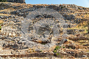 Seating at the ancient theater of Lindos, in Rhodes, Greece