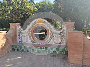Seating area decorated with mosaics-garden of malaga