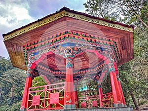 Seating area with dragon art