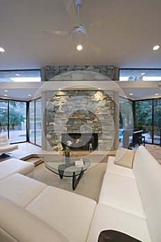 Seating Area And Stone Fireplace
