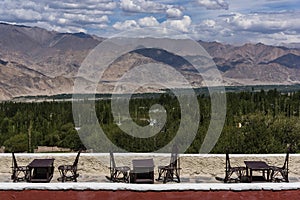 Seating arrangement in the adjoining resturant of Leh palace in Leh, Ladakh