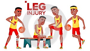 Seating Basketball Sportsman Athlete With Leg Injury Vector. Isolated Cartoon Illustration