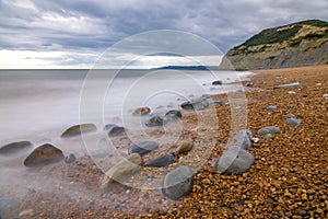 Seatown beach and view of Golden Cap the highest point on the south coast of England. photo