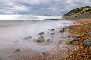 Seatown beach and view of Golden Cap the highest point on the south coast of England. photo