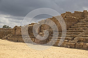 Amphitheater seats among the ruins of Caesarea