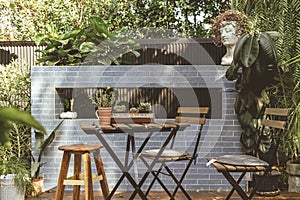 Seats in a coffee cafe garden concept of relax and resting.