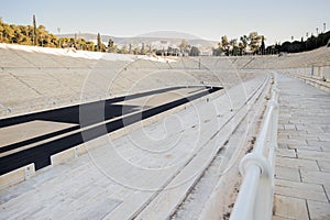 Seats detail of the Panathenaic stadium, a multi-purpose stadium in Athens, Greece.