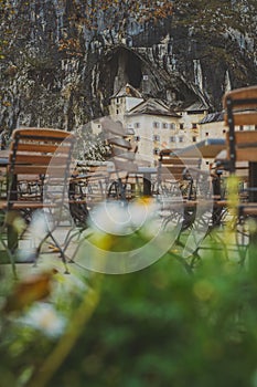 Seats in front of Predjama castle