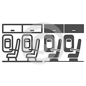 Seats in plane line and solid icon, airlines concept, seats vector sign on white background, passengers seats outline