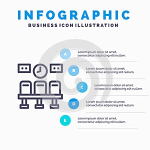 Seats, Train, Transportation, Clock Line icon with 5 steps presentation infographics Background