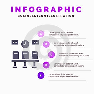 Seats, Train, Transportation, Clock Solid Icon Infographics 5 Steps Presentation Background