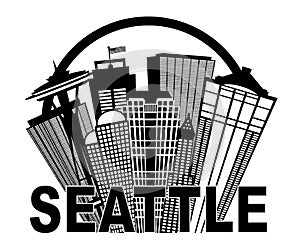 Seattle Abstract Skyline in Circle Black and White