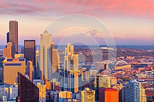 Seattle city downtown skyline cityscape in Washington State,  USA