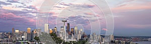 Seattle City Downtown Skyline at Sunset Panorama